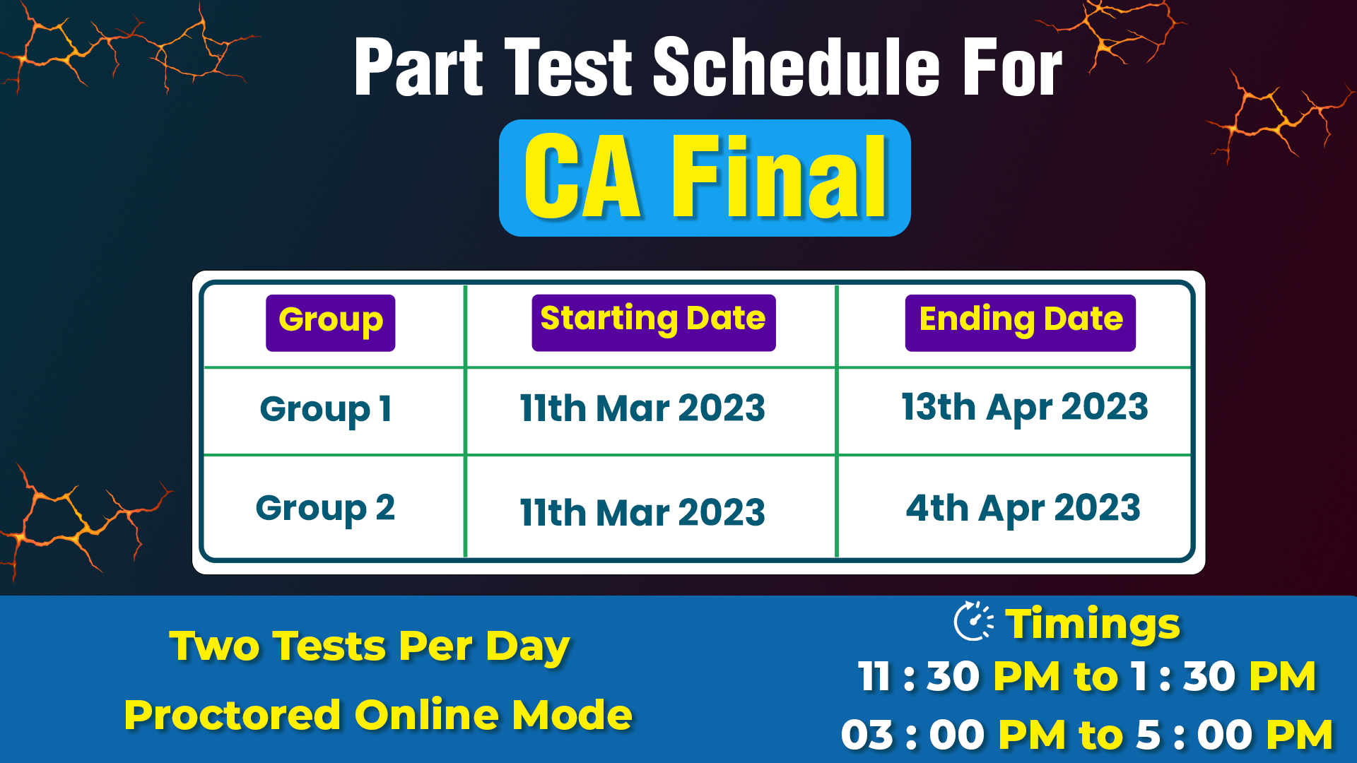 Part Test Schedule For  CA Final Poster 